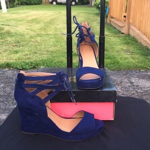 Navy blue suede wedge pump (8)